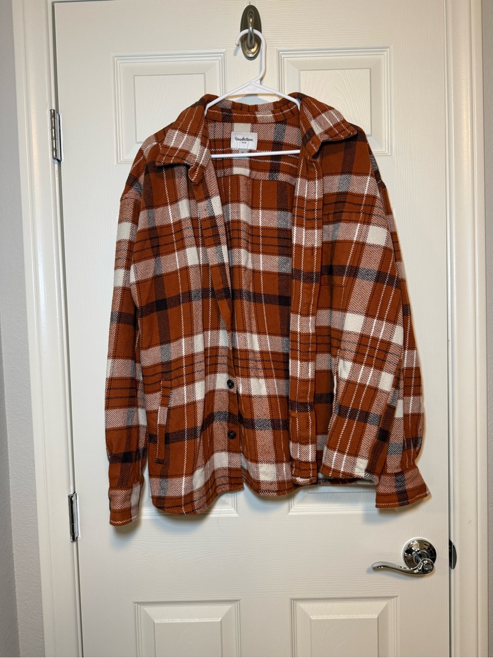 Goodfellow & Co Orange and Cream Plaid Lightweight Shacket